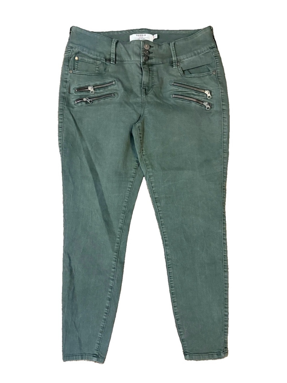 Torrid Jeggings Size 16R Olive Green Skinny High Rise Multi Zip Stretch Pants